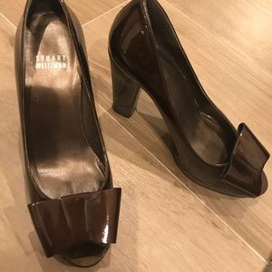 Stuart Weitzman peep toe brown platform Sz 7